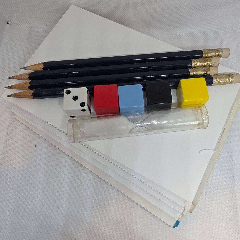 Vtg PICTIONARY 1st Edition Replacement Pieces: Tokens, Die, Timer, Pencils & Pad